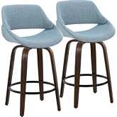 Fabrico 26" Counter Stool in Walnut Glazed Wood & Blue Noise Fabric with Black Footrest (Set of 2)